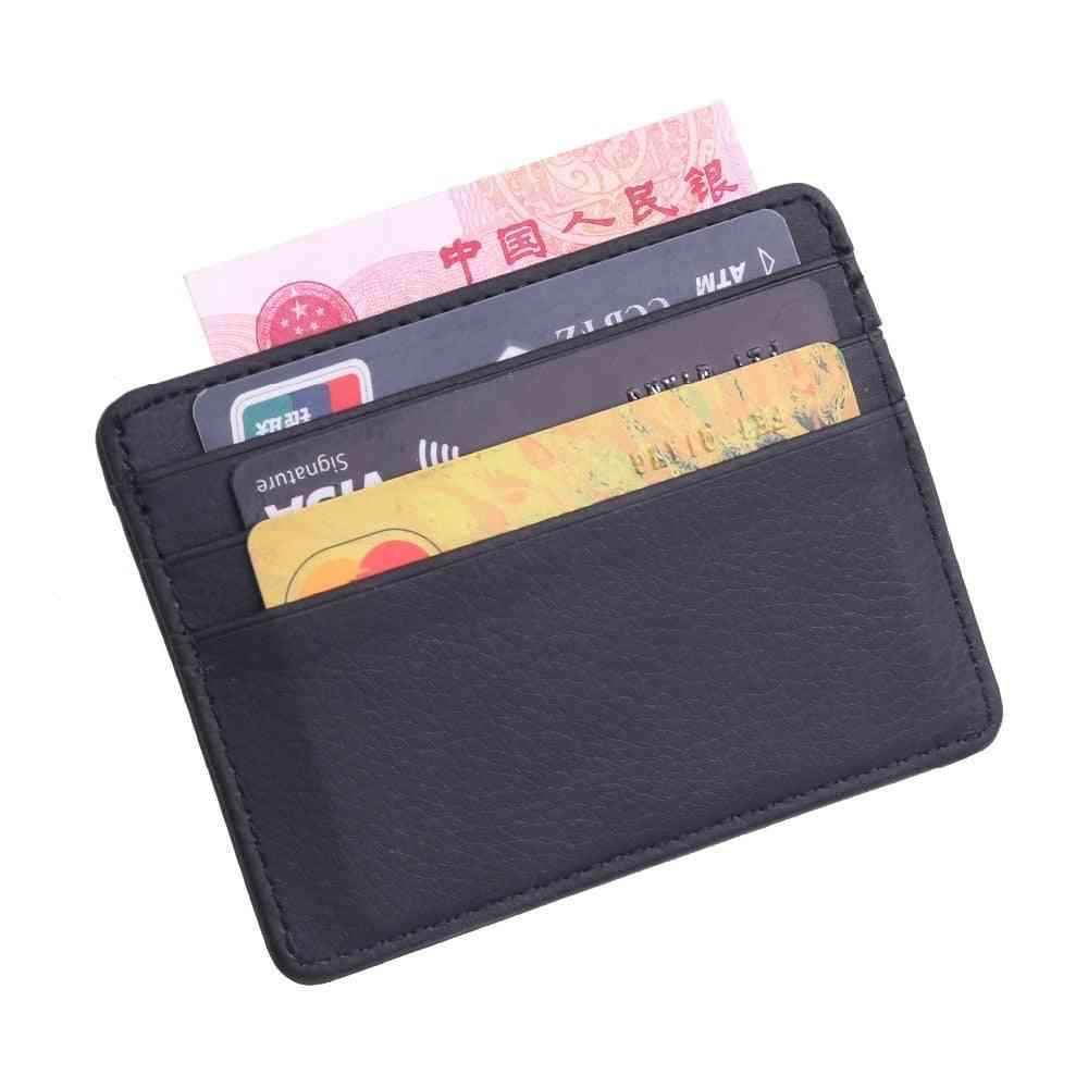 Durable Slim Simple Travel Lichee Leather Bank Business Id Card, Wallet Holder Case
