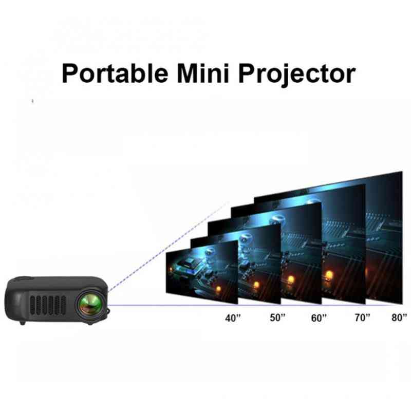 Mini lcd portátil, projetores de vídeo de home theater com vida útil da lâmpada, banco de energia de suporte para tv box / xbox