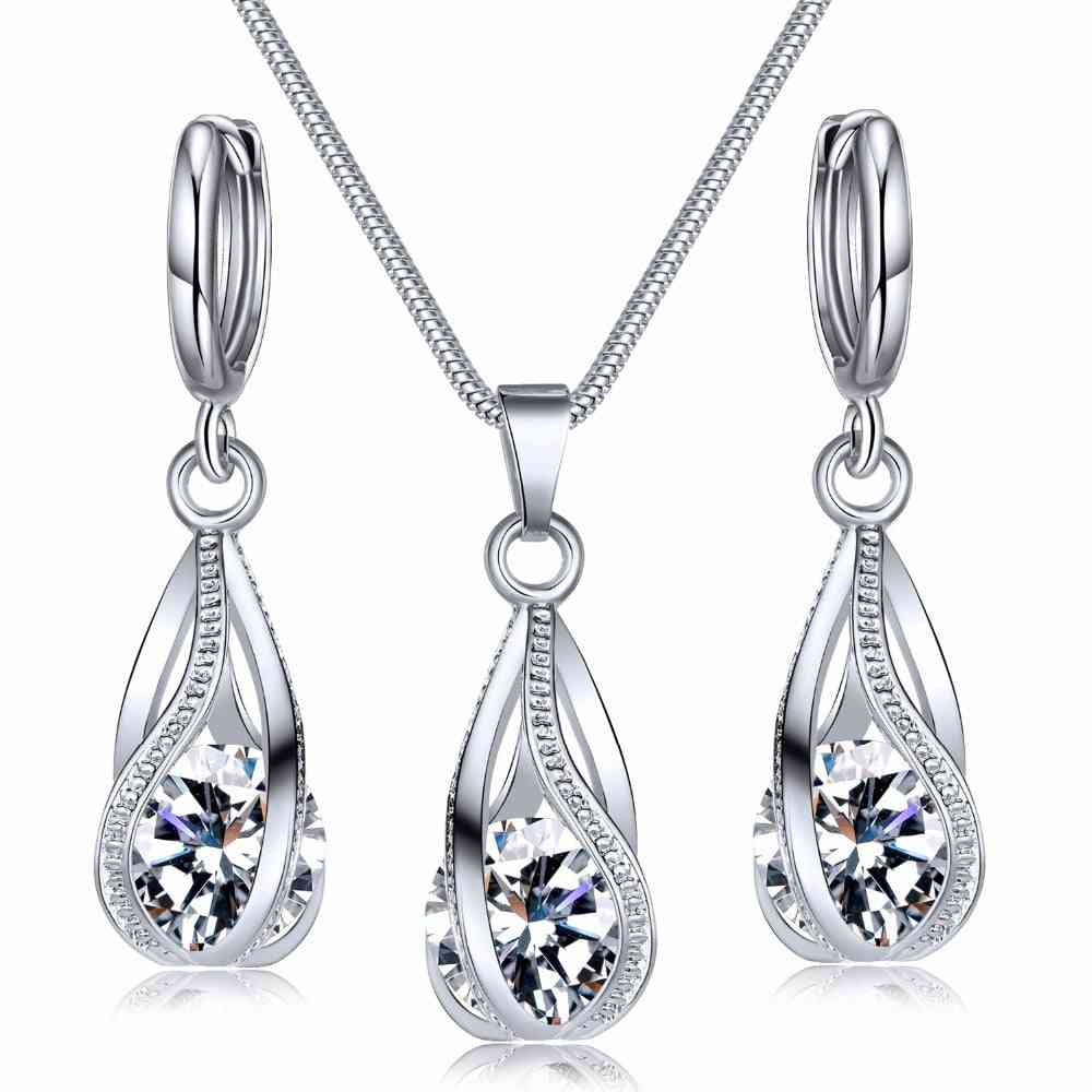 Crystal Jewelry Set Zircon Necklace Earrings Set Decoration