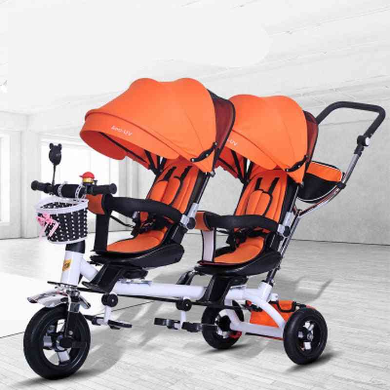 Baby Strollers Double Twin With Air Wheel, Universal Travel Pram Double Seat Baby Tricycle Carriage