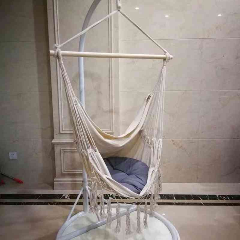 Hammock Chair Beige Cotton Rope Net Swing Rope Balcony Indoor Garden Hanging Chair
