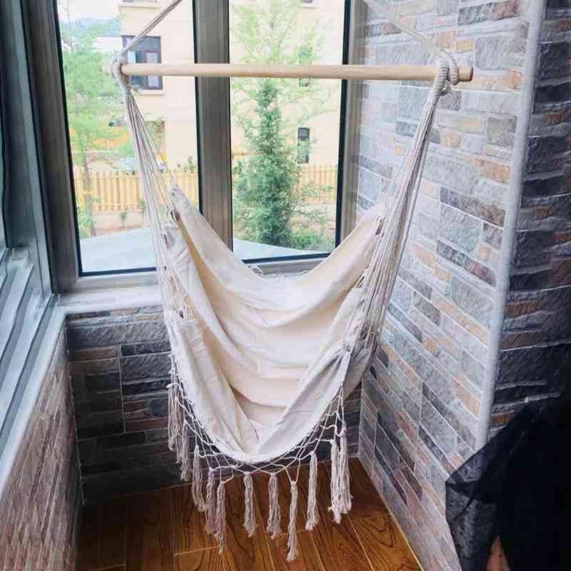 Silla hamaca beige algodón cuerda red columpio balcón interior jardín silla colgante