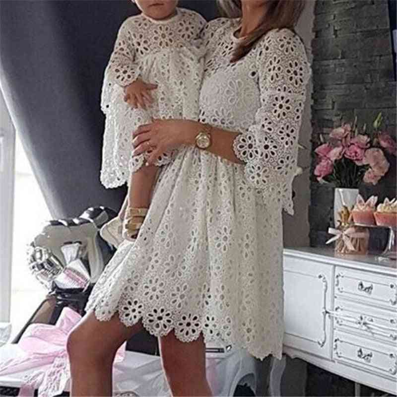 Obiteljske haljine majke kćeri, ženske cvjetne čipkaste zabavne odjeće