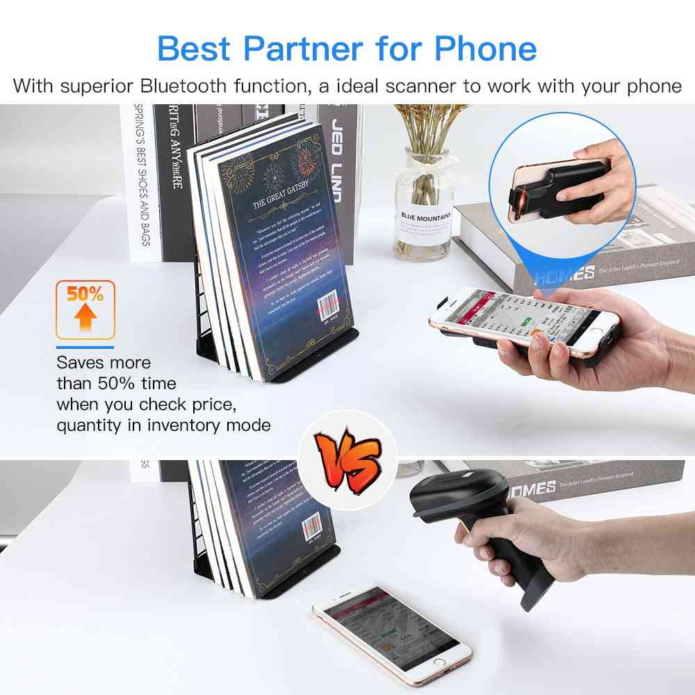 2d Phone Back Clip Bluetooth, Portable Barcode Reader For Android Ios System