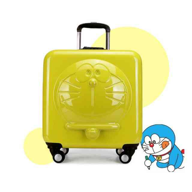 3d Doraemon Cartoon Printed Rolling Wheels Trolley Bag