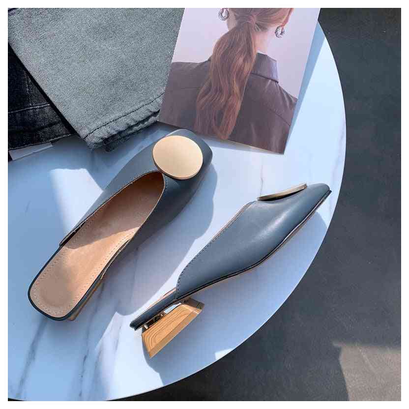 Slip On Mules-square Flat Wooden Block Heels Shoes