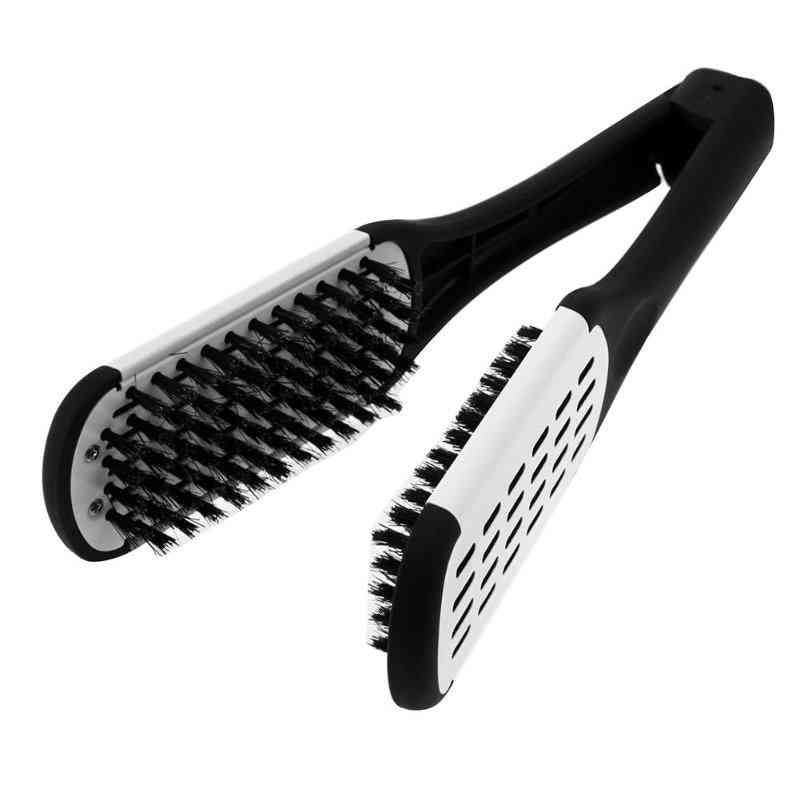 Pro Hairdressing Brush, Double Sided Hair Clamp Ceramic Straightening Tool