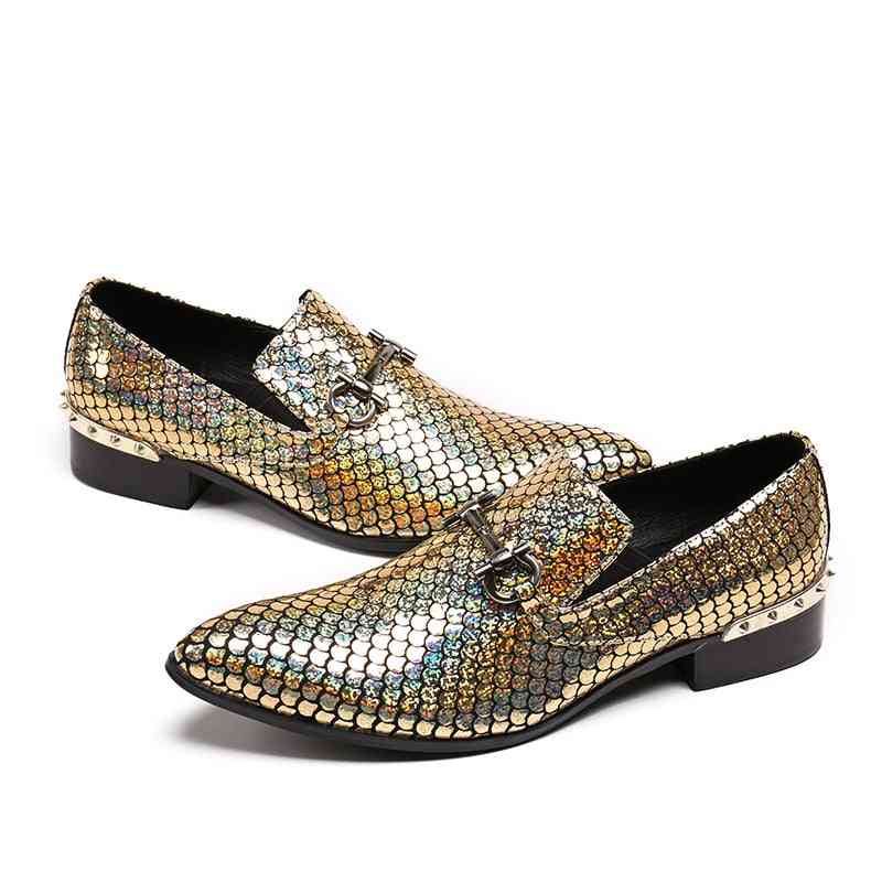 Men Loafers, Fashion Leather Shinny Glitter Shoes