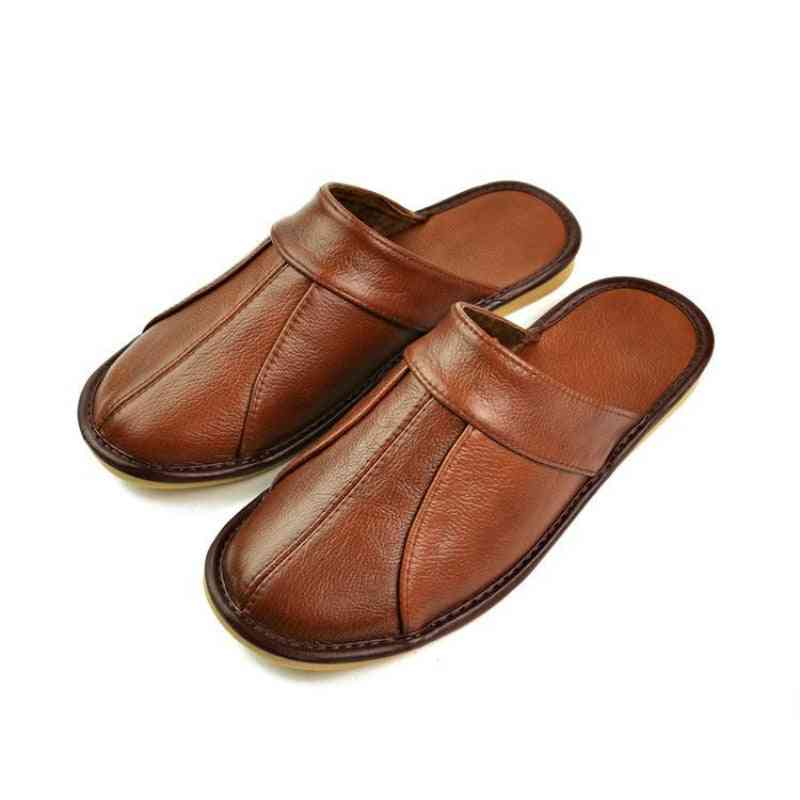 Luxury Leather Men Slippers Comfortable Bedroom Indoor Shoes