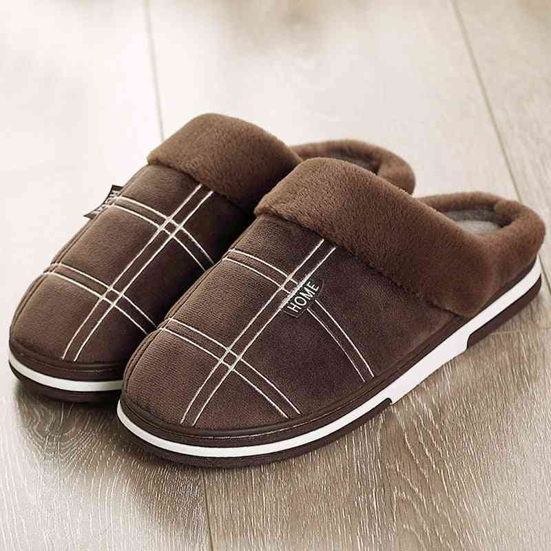 Winter Warm Slippers Men Suede Gingham Short Plush Indoor Shoes