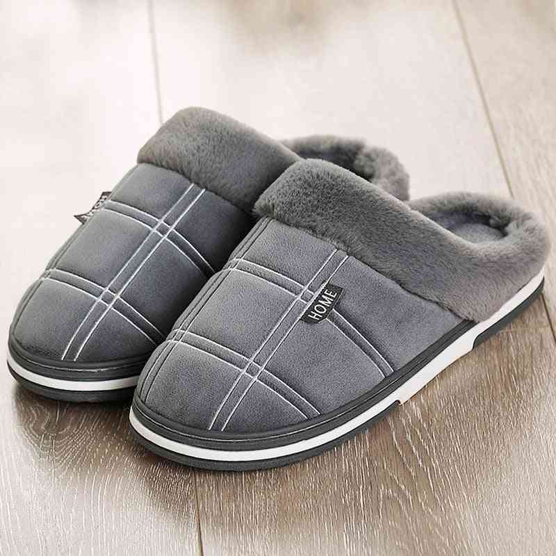Winter Warm Slippers Men Suede Gingham Short Plush Indoor Shoes
