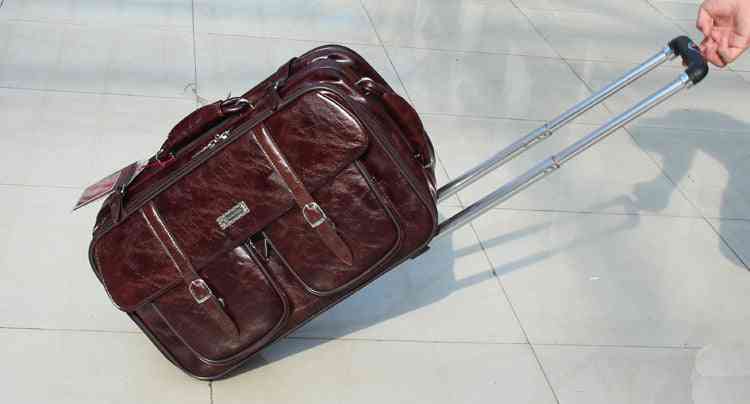 Kožené retro rolovací zavazadlo obchodní / kufr kola kabina cestovní tašky