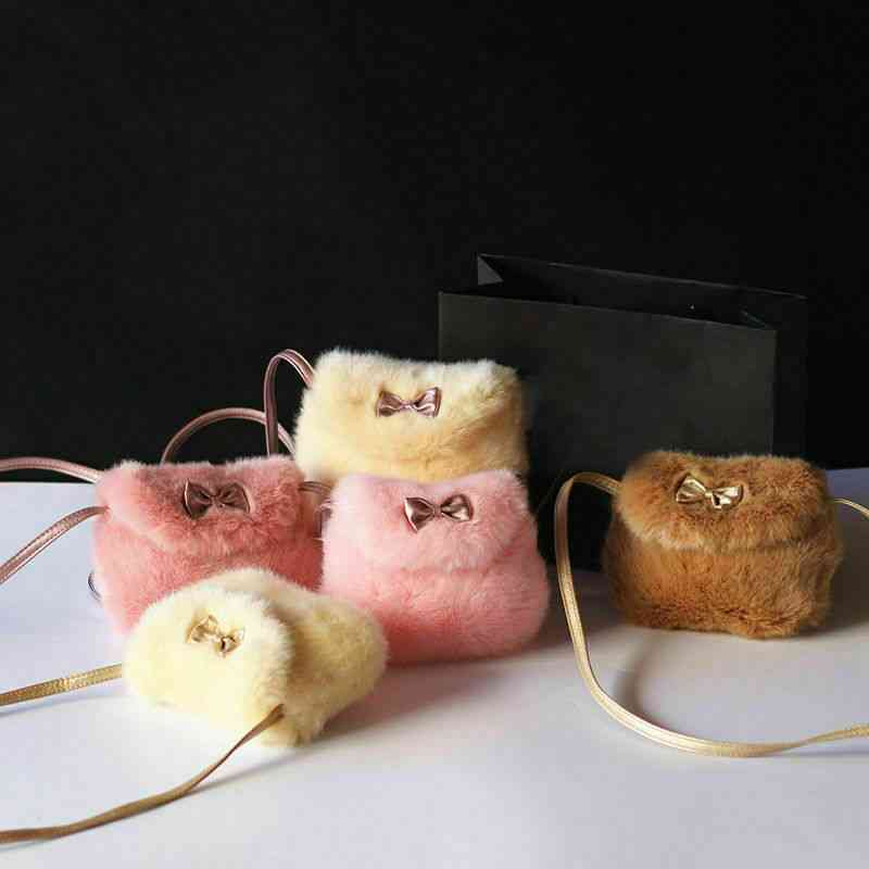 Girls Kids Bowknot Mini Artificial Fur Cross Body Handbag