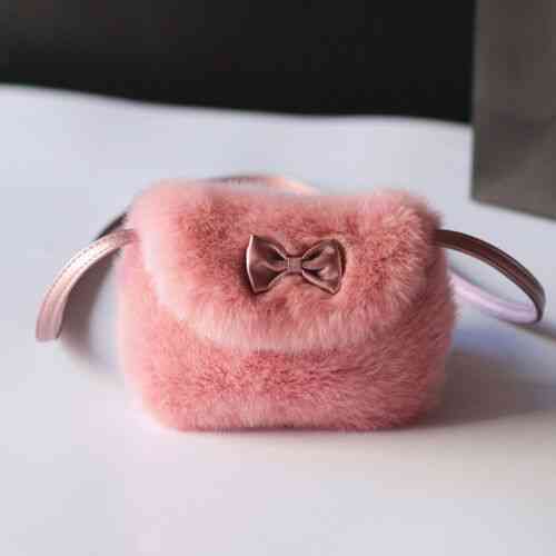 Girls Kids Bowknot Mini Artificial Fur Cross Body Handbag