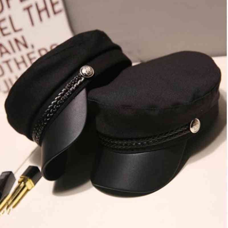 Military Autumn Sailor Leather Hats For Women Men, Captain Cap