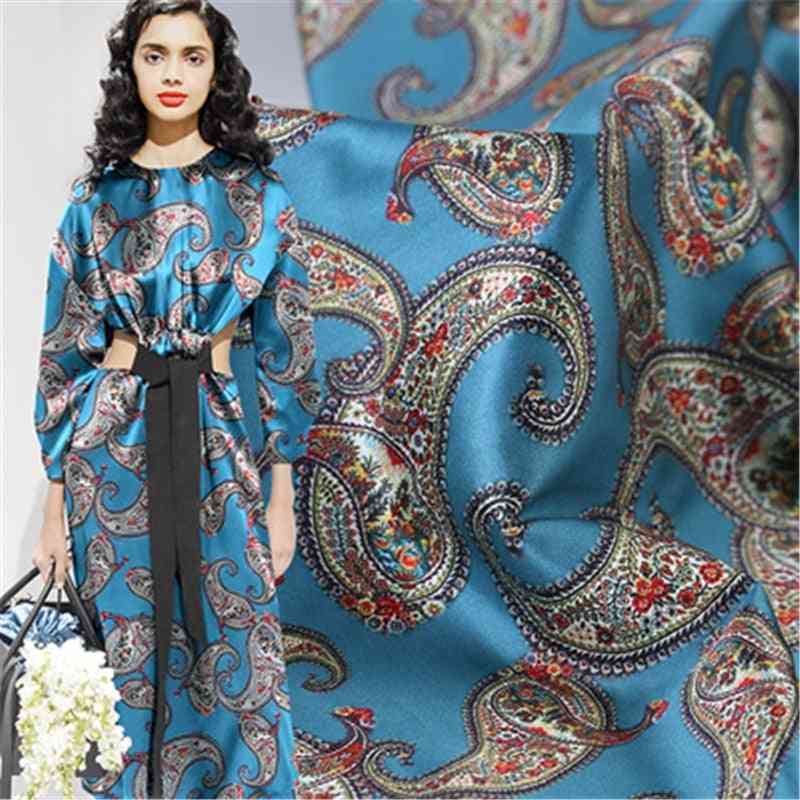 Paisley mønster silke spandex satin stof blomster design kjole klude