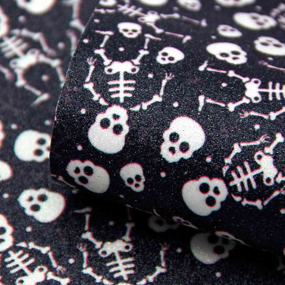 Glitter Halloween Candy Pumpkin Skull Ghost Faux Synthetic Leather Fabric Diy Bow Bag Shoes Decoration Material