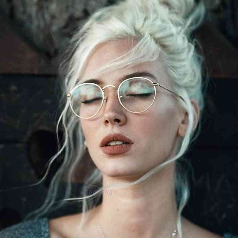 Okrogel okvir očala, ženska moška retro kratkovidnost optična očala s prozornimi lečami