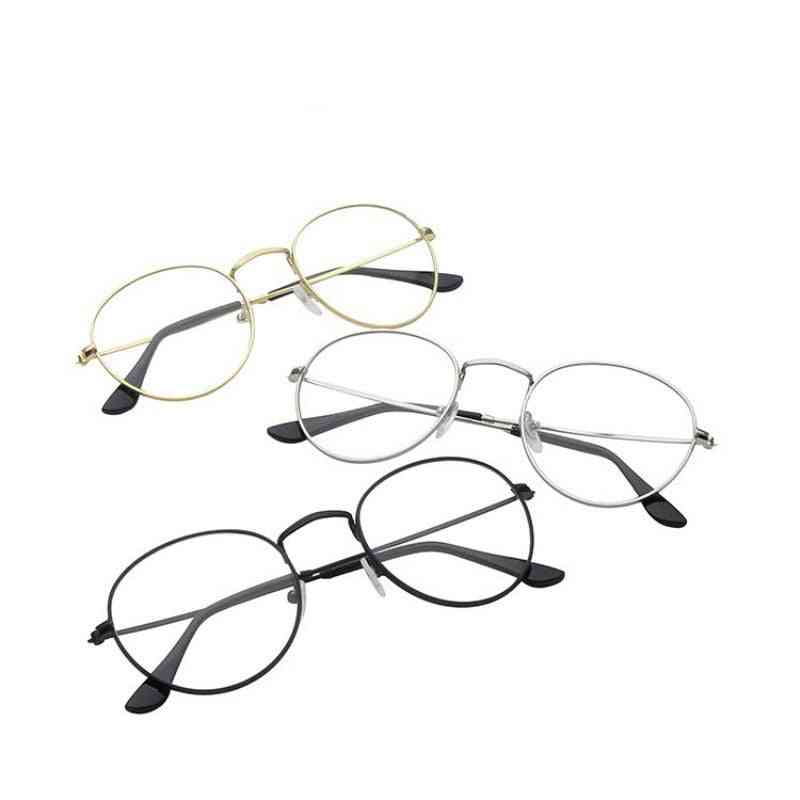 Armação de óculos redonda, mulher homens retro miopia óculos de lentes transparentes