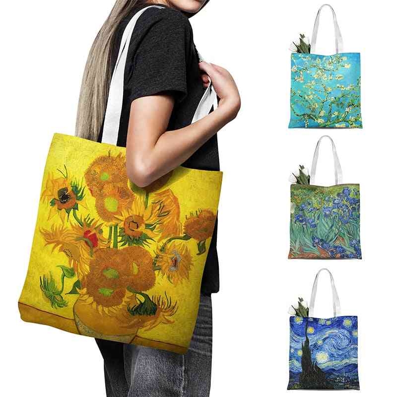 Van Gogh Oil Painting Canvas Tote Bag / Retro Art Fashion Travel Foldable Handbag