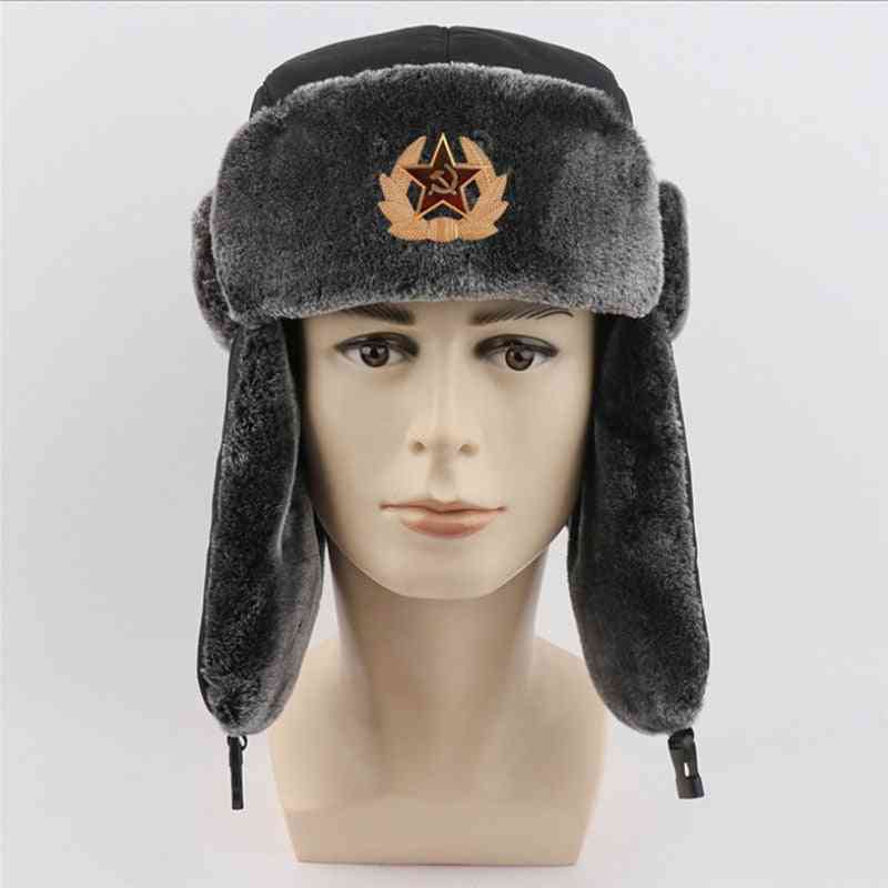 Military Russia Badge Pilot Bomber Hat, Men Snow Caps
