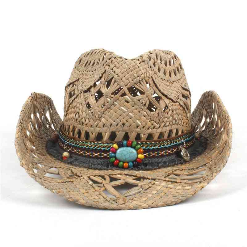 Natural Straw Handwork Weave Cowboy Hats For Lady Dad Summer Western