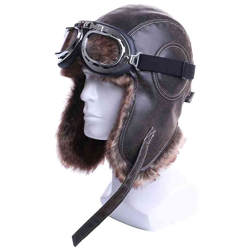 Winter Bomber Hats, Plush Earflap Russian With Goggles