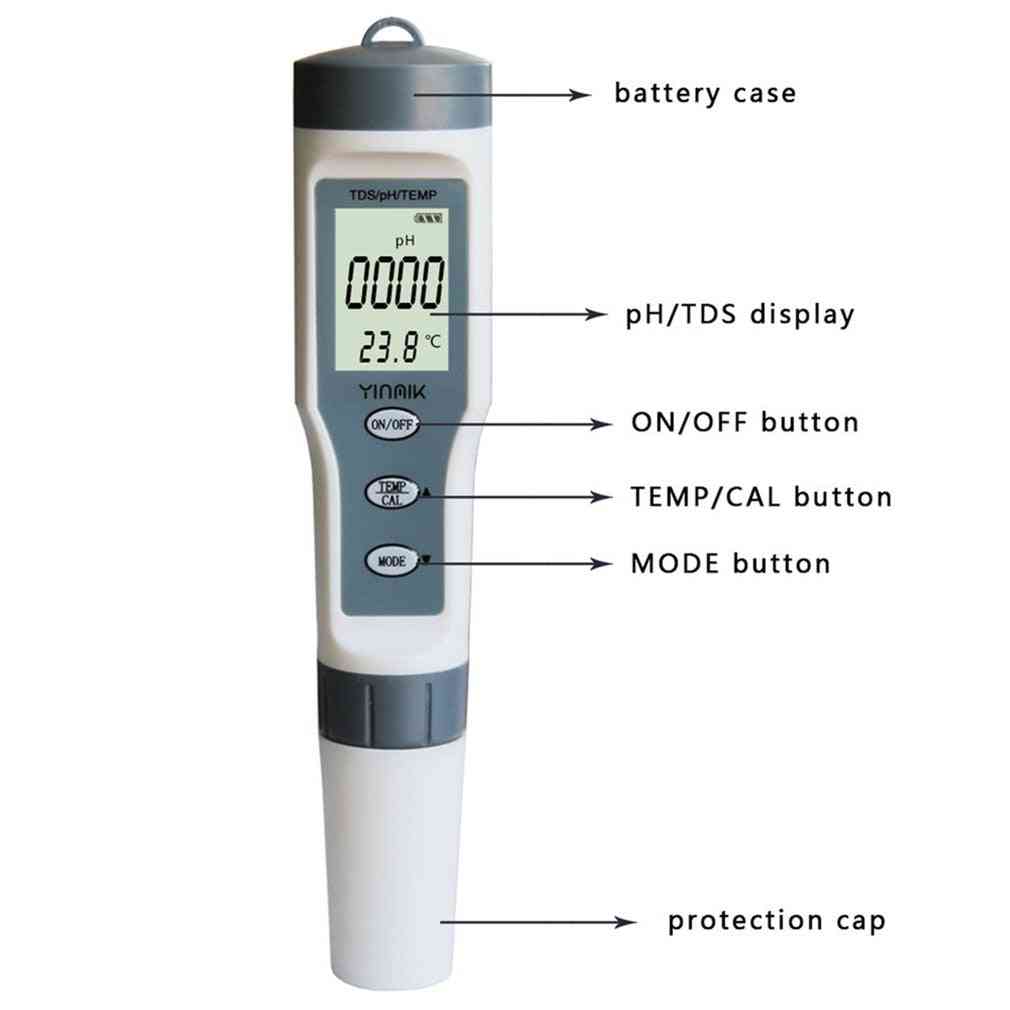 3 in 1 ph / tds / temp meter-tester digitale della qualità dell'acqua