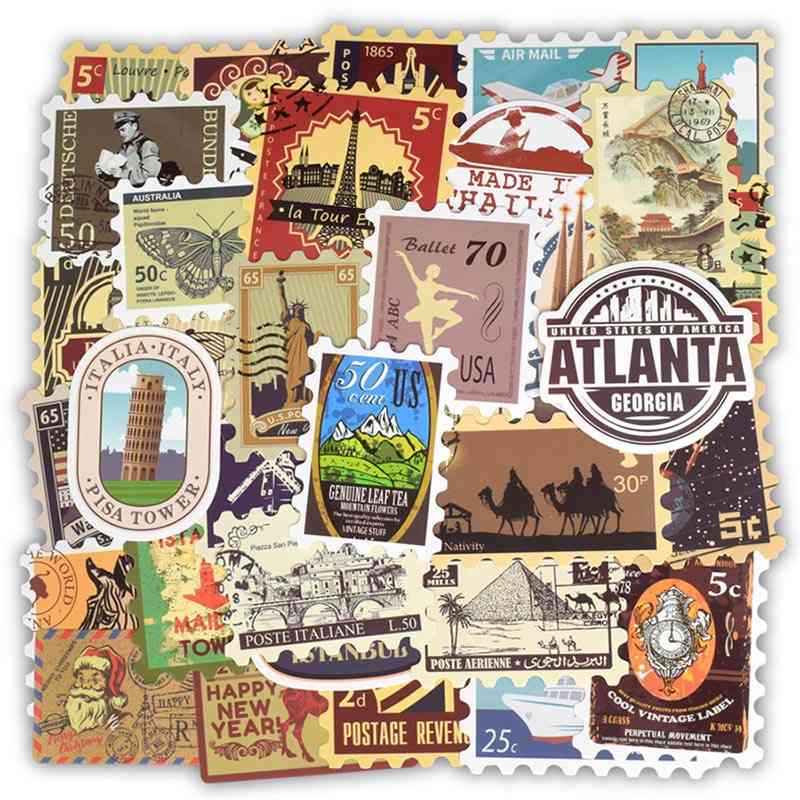 Retro Style, Various Countrie's Stamp Stickers