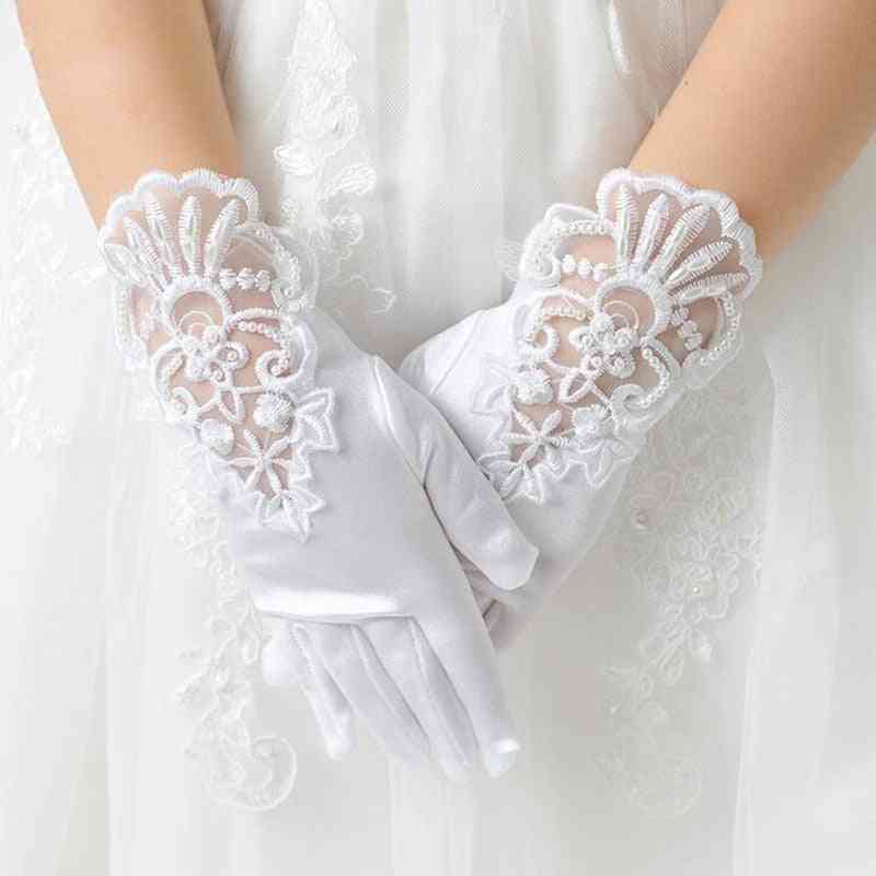 Elastic Mesh Cloth Party Formal Etiquette Gloves, Pearl Short Lace Bow