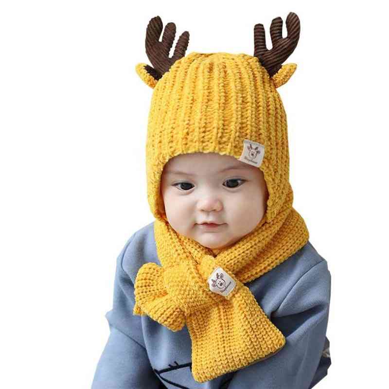 Beanie Little Deer Knit Hats Winter Fur Scarf