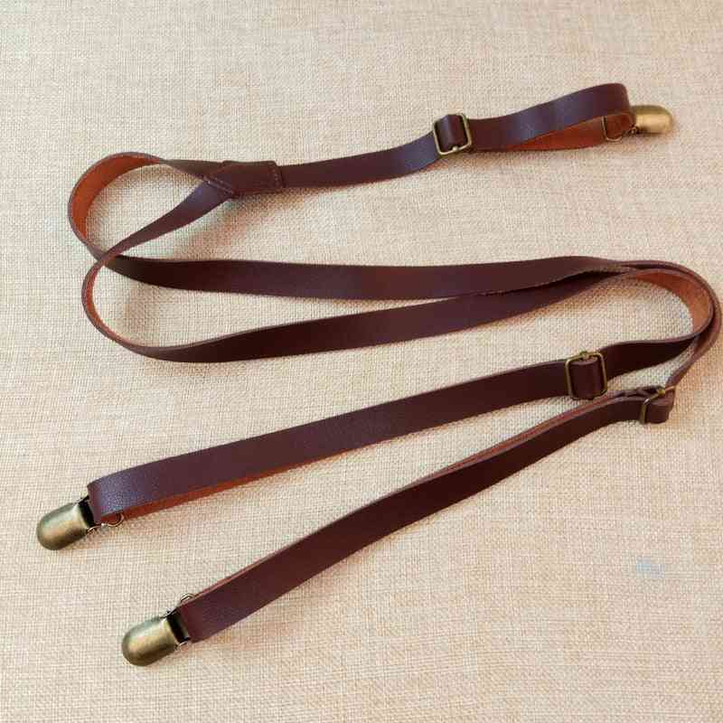 Solid Braces 1.5cm Width Men's/women Y Shape Leather Suspenders 3 Clip