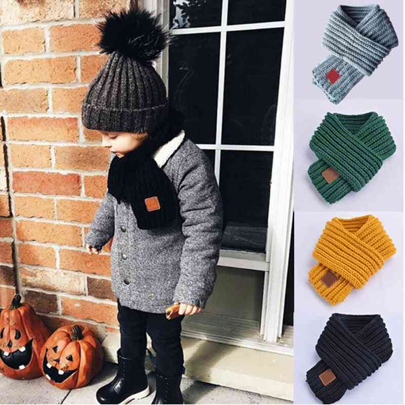 Children's Boys And Girls Solid Color Warm Neck Wool Knit Scarf