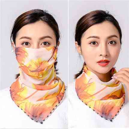 Cycling Face Mask, Summer Silk Scarf Sun Protection Printed Mouth Cover