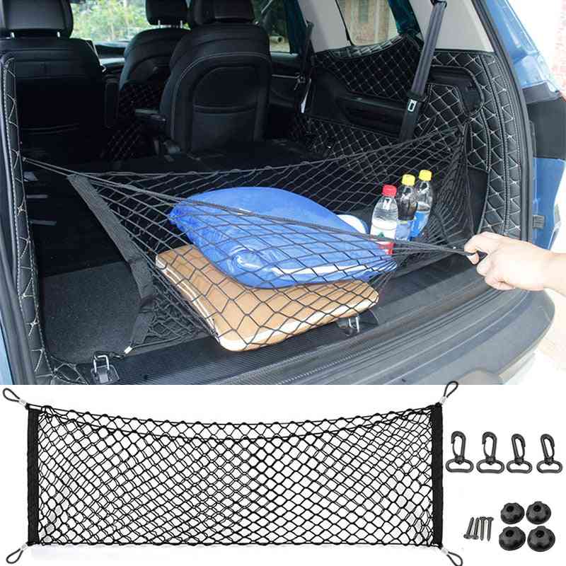 Car Trunk Rear Storage Cargo Luggage Nylon Elastic Net Holder With 4 Plastic Hooks