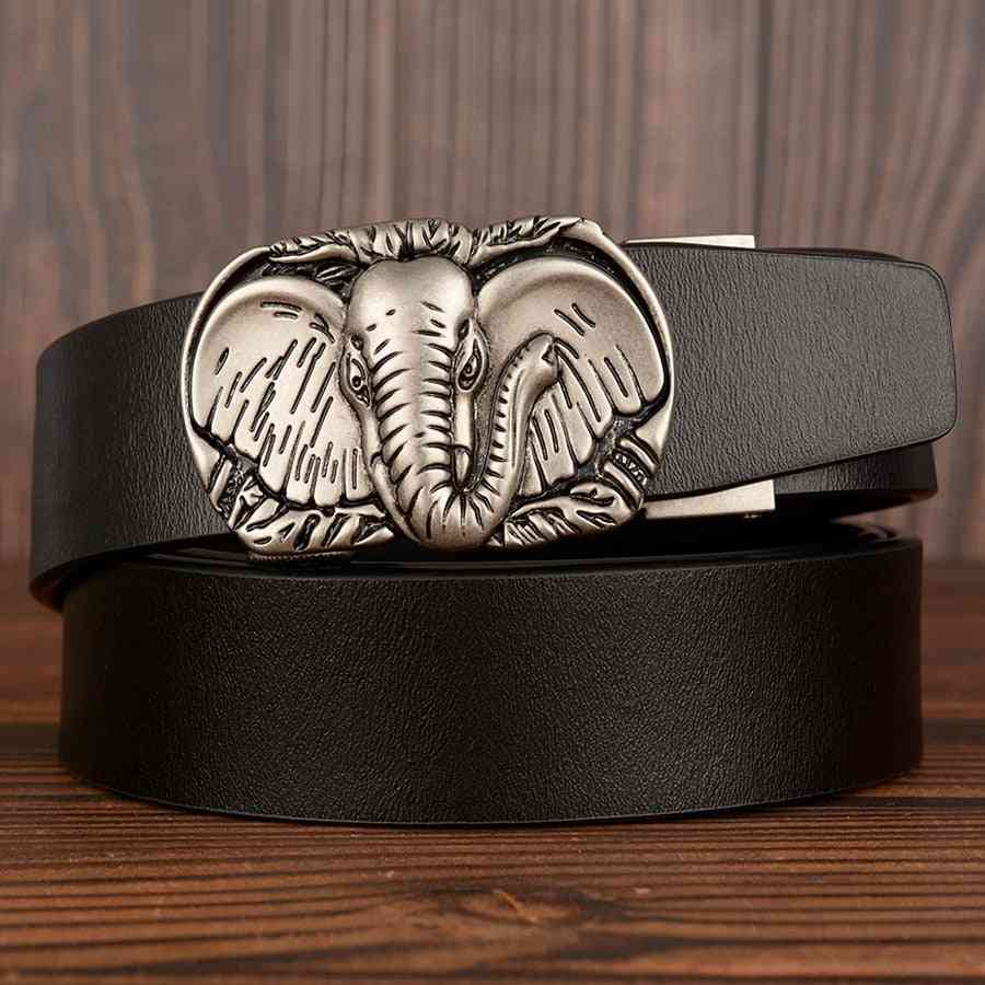 Elephant Design Belt, Genuine Leather Strap, Automatic Buckle Belts