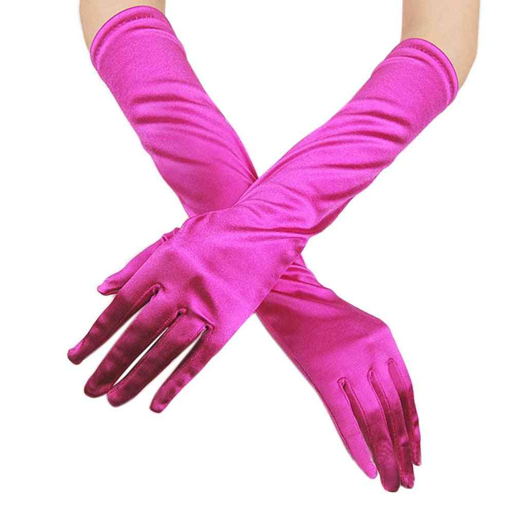 Satin Long Gloves, Womens Opera Comfy Soft Silky Evening Party Prom Hand Mittens