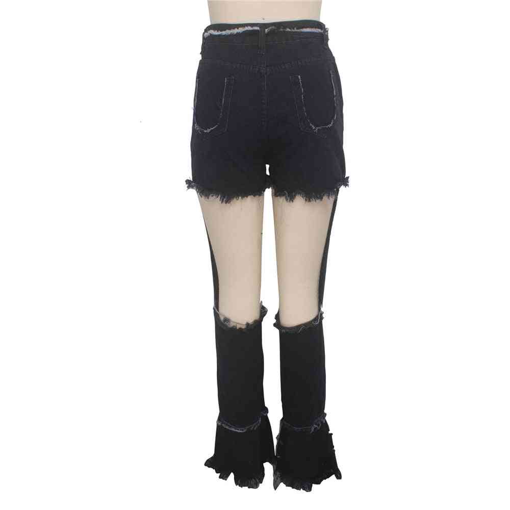 Dame streetwear, høy midje revet flare bell-bottoms jeans