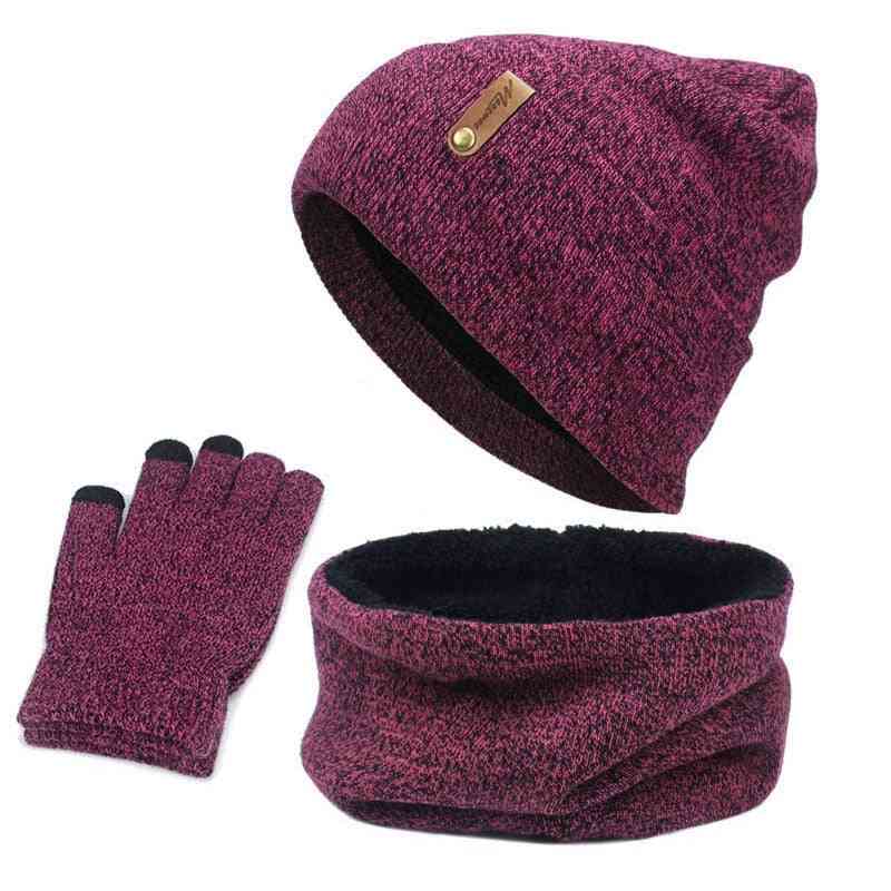 Warm Knitted Circle Neck Scarf, Screen Touch Finger Gloves, Hat For Female
