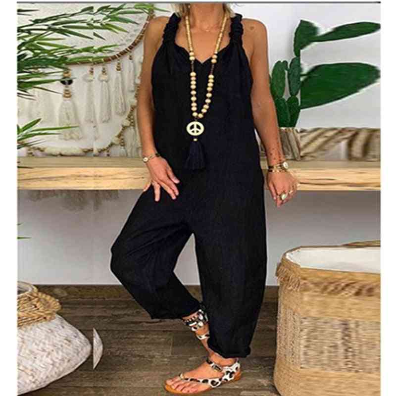Women's Casual Strappy Dungarees-cotton Linen Loose Jumpsuits