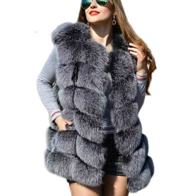 Faux Fox Fur Vest Women Winter Fashion Medium Long Warm Fake Coats