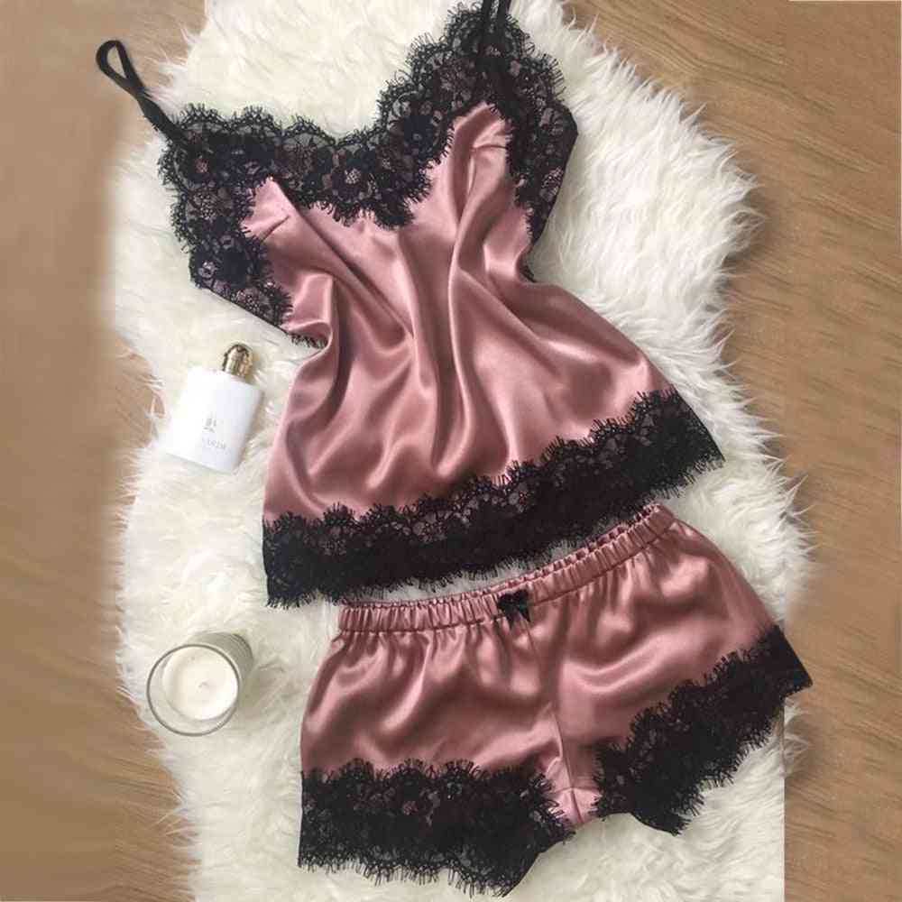 Women Silk Lace Loose Solid Sleeveless Dress Babydoll Nightgown Sleepwear Clothes