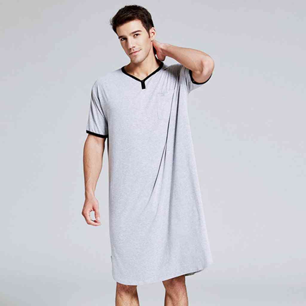 Men Long Short Sleeve Nightwear Night Shirt Soft Comfortable Home Clothing
