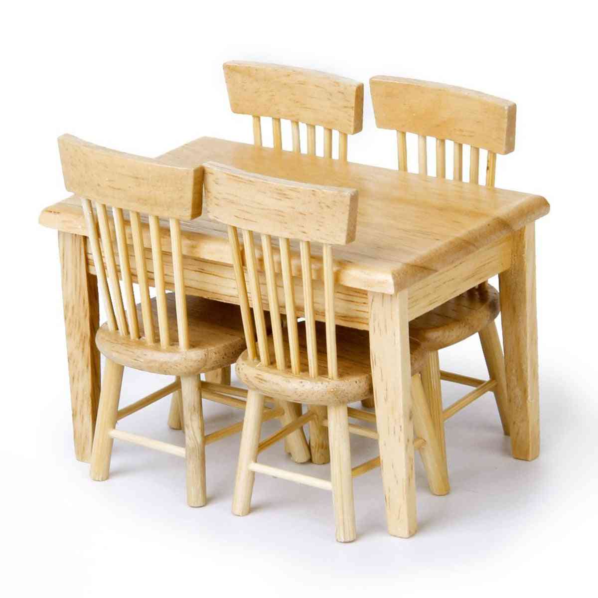Poppenhuis miniatuur eettafel stoel houten meubelset