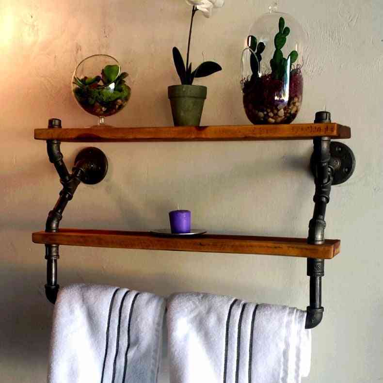 Water Pipe Towel Rack, Iron Art Solid Wood Wall Hanging/creative Bathroom Receiving Rack