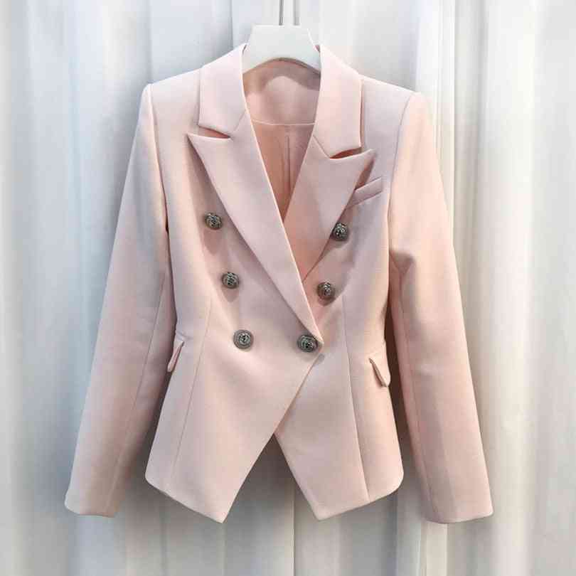 Blazer Jacket Women's Silver Lion Buttons, Double Breasted Outerwear