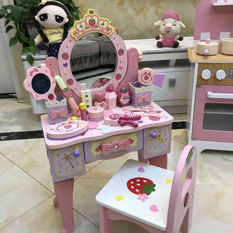 Children Wooden Dresser Toy - Pink Imitation Make-up Table Set 's