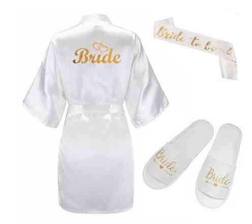 Glitter Gold- Bride Satin, Short Bride Robe Slippers, Peignoir