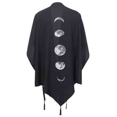 Jas vintage maan print, gotische losse vrouwen batwing duplex sjaal / lange mouw cape vrouwelijke bovenkleding