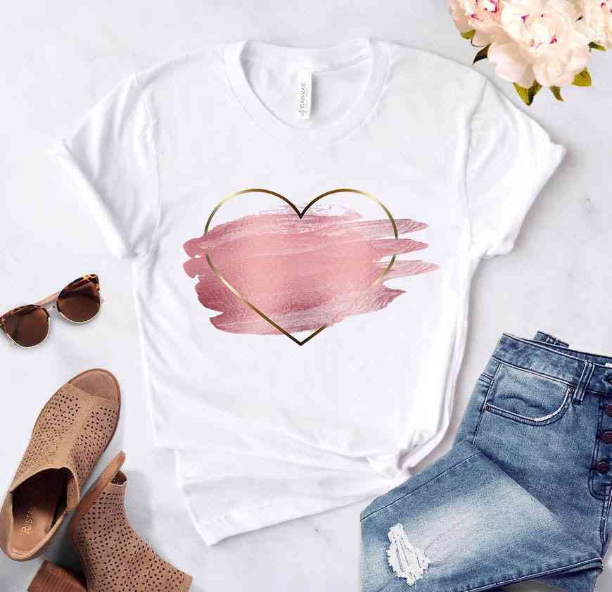 Hjärtblommatryck för kvinnor o-krage skjorta